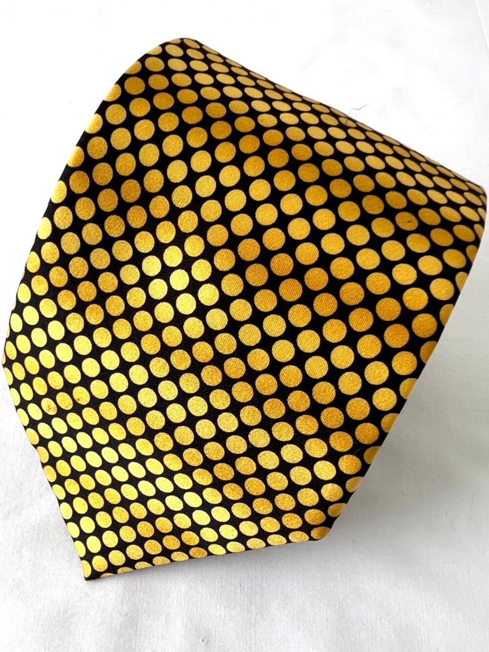 Carlos by Carlos Santana, Silk Tie, Black with Yellow Polka-dots, EC